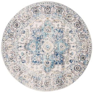 Madison Turquoise/Ivory 11 ft. x 11 ft. Geometric Border Floral Medallion Round Area Rug