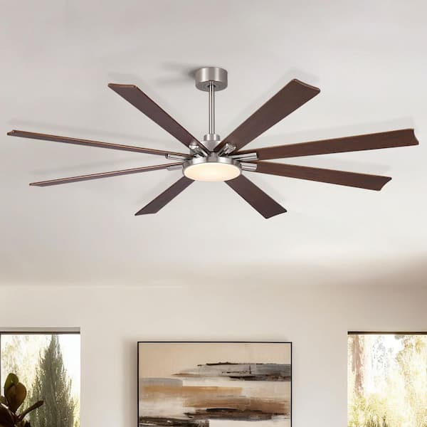 LINJO 72 in. Brushed Nickel 8 Wood Blades Downrod Standard Ceiling Fan ...
