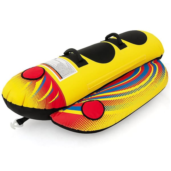 2 Person Inflatable Banana Boat with Boating & Water Sports 2 EVA-padded Seats