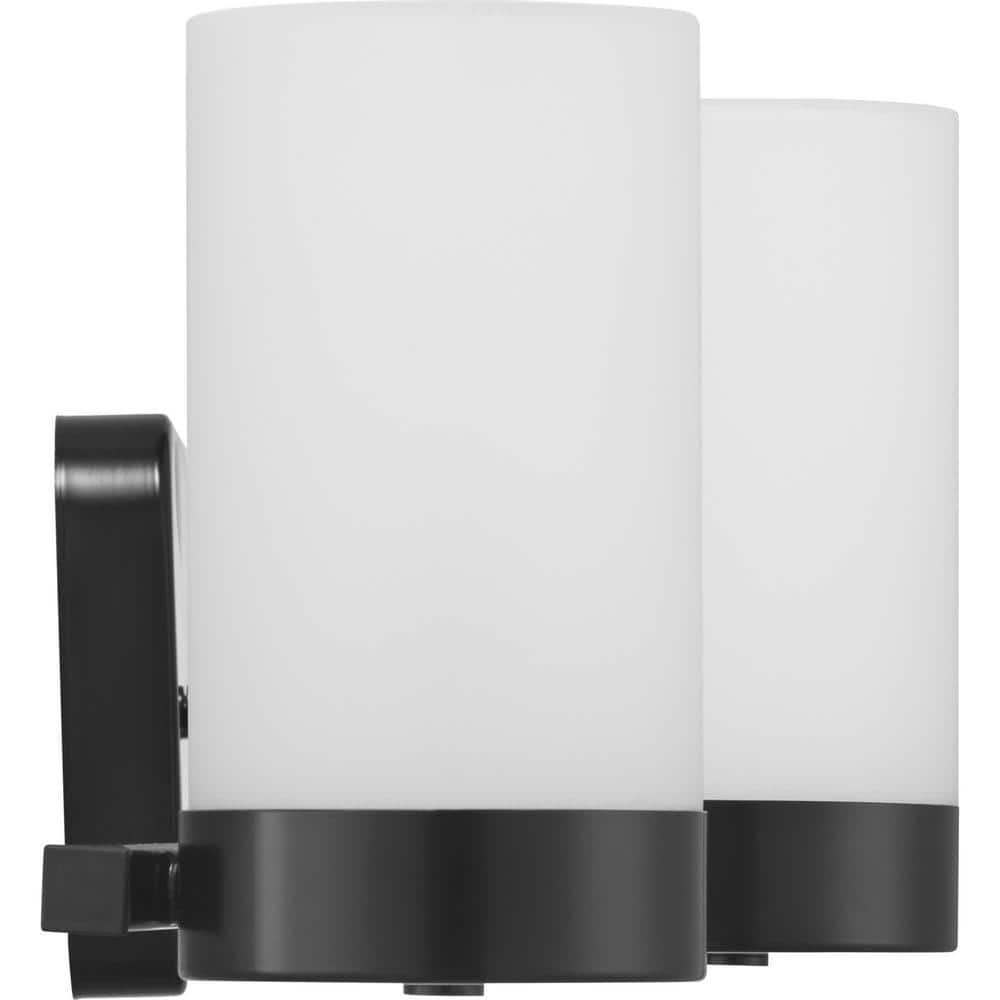 Matte Black 34.5" Steel 4-Light Bath Vanity with Etched Glass Shades