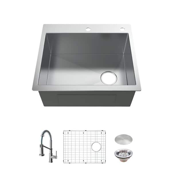 Glacier Bay Zero Radius Undermount 18g Stainless Steel 17 in. Single Bowl Workstation Bar Sink with Stainless Steel Faucet (Silver)