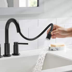 Dorind 8 in. Widespread Double-Handle Pull Down Bathroom Faucet in Matte Black