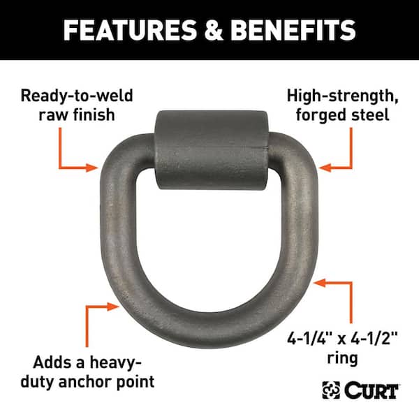 3"x 3" Weld-On Tie-Down D-Ring (8,833 lbs., Raw Steel)