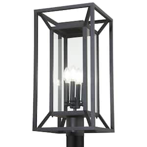 Harbor View 4-Light Black Aluminum Hardwired Outdoor Weather Resistant Post Light with No Bulbs Included