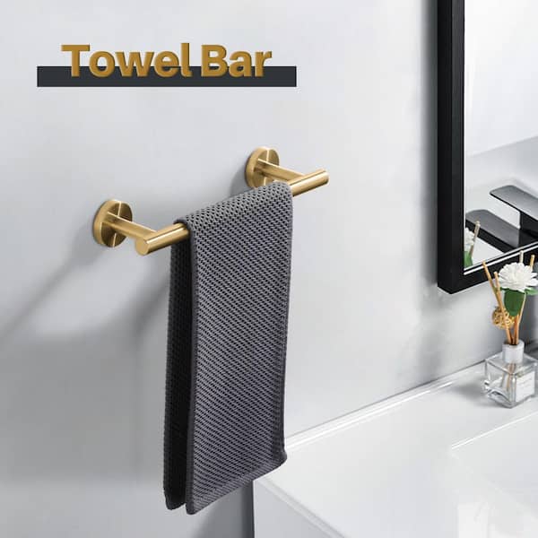 1 Pack 12 in. Stainless Steel Wall Mounted Single Towel Bar in Gold