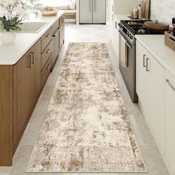 Van Gogh Brown/Gray 2 ft. x 8 ft. Modern Abstract Runner Rug