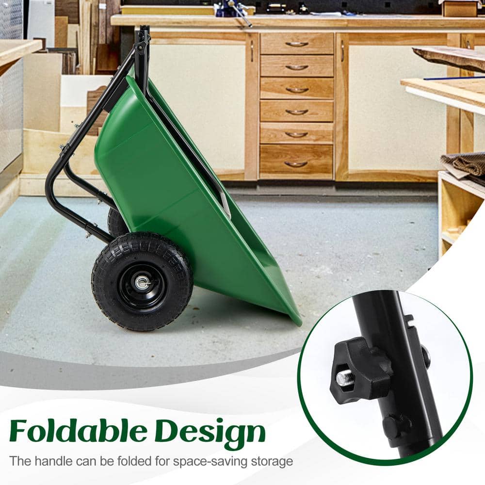 Green and Black Heavy-Duty Dual-Wheel Garden Utility Cart