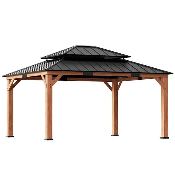 Ultra Series Wood Gazebo 12 ft. x 16 ft. Cedar Framed Wooden Gazebo with Double Galvanized Steel Roof, Permanent Hardtop