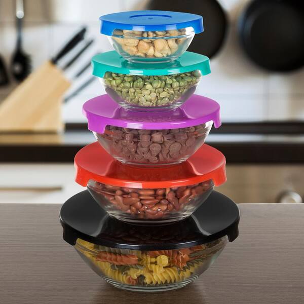 Chef Buddy 10-Piece Glass Bowl Set with Multi Colored Lids