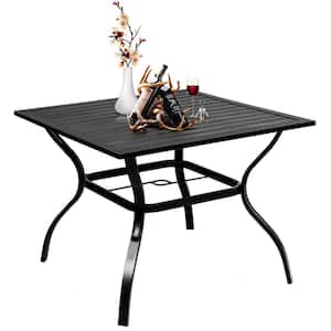 37 in. Square Metal Outdoor Dining Table with 1.57 in. Umbrella Hole