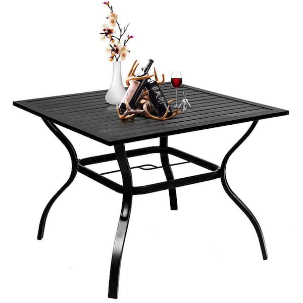 Suncrown 37 in. Square Metal Outdoor Dining Table with 1.57 in. Umbrella Hole