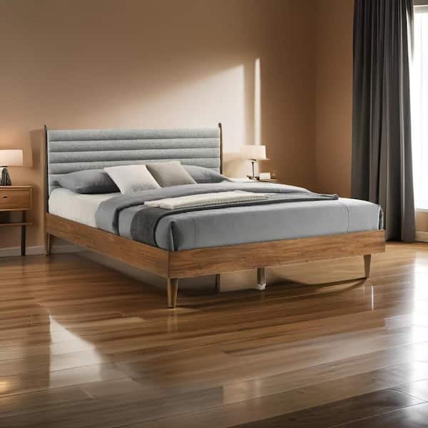 Mian Brown and Gray Wood Frame King Size Platform Bed
