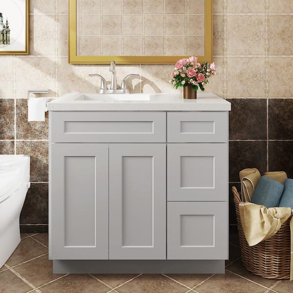 Hausvita 30 in. W x 21 in. D x 34.5 in. H in Shaker Dove Plywood Ready to Assemble Floor Vanity Sink Base Kitchen Cabinet