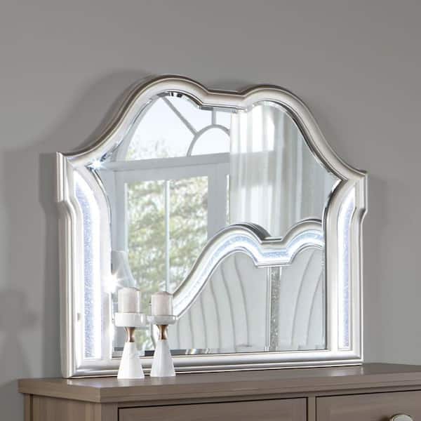 Nive Silver 50 in. x 40 in. Double Arch Top Wood Frame Dresser Mirror