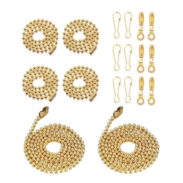 Gold Ball Bead Fan and Lamp Pull Chain Extension Set 3.2 mm 12 Connectors 6 Hooks 4x13.7 in 2x35.4