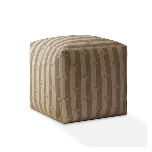 HomeRoots Gray Taupe Flax Square Pouf 17 in. x 17 in. x 17 in. Ottoman