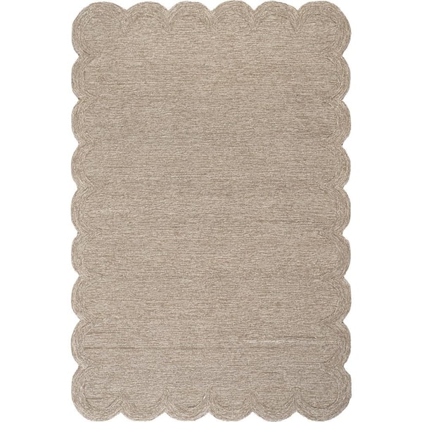 Elira Solid Bordered Area Oatmeal 5 ft. x 8 ft. Indoor Area Rug