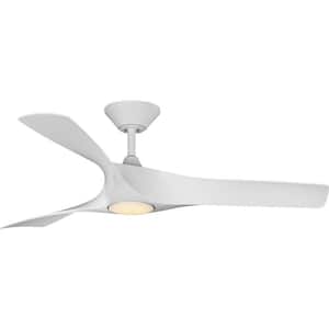 Ryne 52 in. Indoor/Outdoor Integrated LED Satin White Contemporary Ceiling Fan with Remote for Living Room and Bedroom