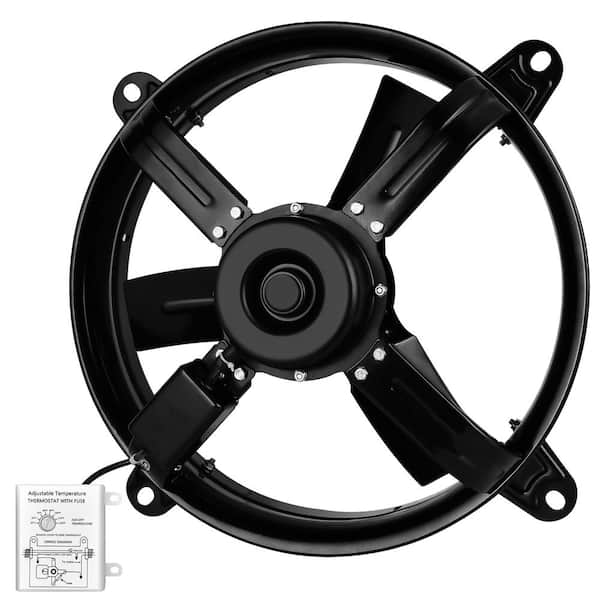 Tidoin 16 in. Black 2065 CFM High-Speed Shutter Exhaust Fan with Adjustable Temperature Thermostat