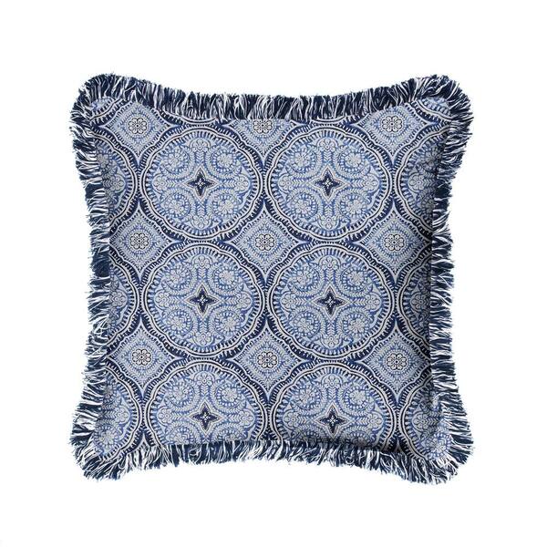 navy fringe pillow