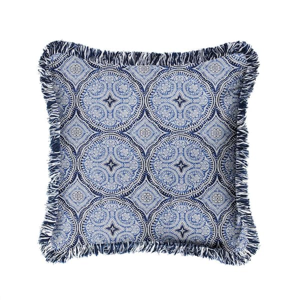 SORRA HOME Blue Graphic Navy/White Fringe Outdoor Fringe Throw Pillows