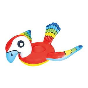 73.25 in. W Red and Blue Jumbo Parrot Ride-On Inflatable Swimming Pool Float