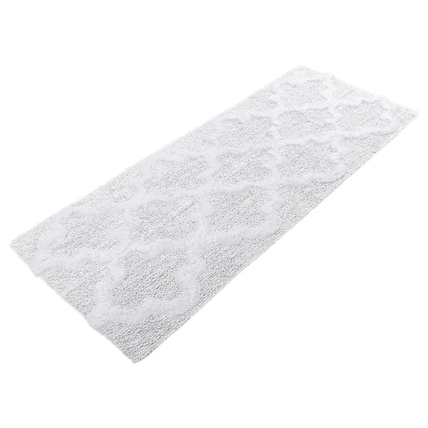 Trellis White 24 in. x 60 in. Bathroom Mat