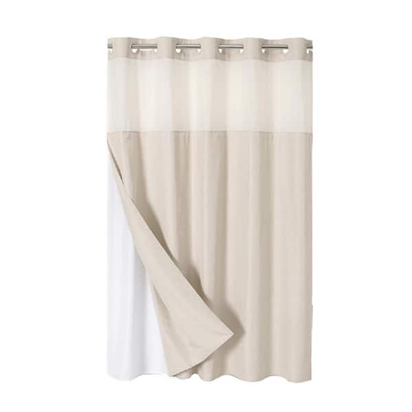 Polyester Textured Shower Curtain with Snap-in Liner Hotel Luxury Decor Waterproof Washable 71 x 74 Cream