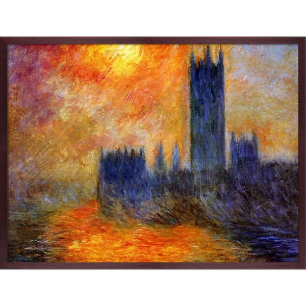 LA PASTICHE House of Parliament Sun by Claude Monet Open Grain Mahogany Framed Abstract Oil Painting Art Print 38.5 in. x 50.5 in.