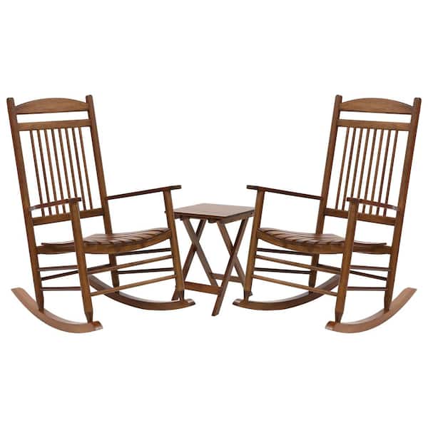 VEIKOUS Wood Color 3-Pieces Wooden Patio Outdoor Rocking Chair Set