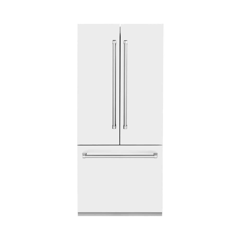 36 in. 3-Door French Door Refrigerator with Internal Ice &amp; Water Dispenser with White Matte Panels