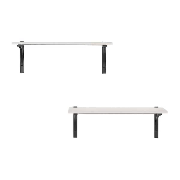 Home Decorators Collection 8 in. H x 24 in. W x 8 in. D Marble Wall-Mount Shelf with Black Metal Brackets (Set of 2)