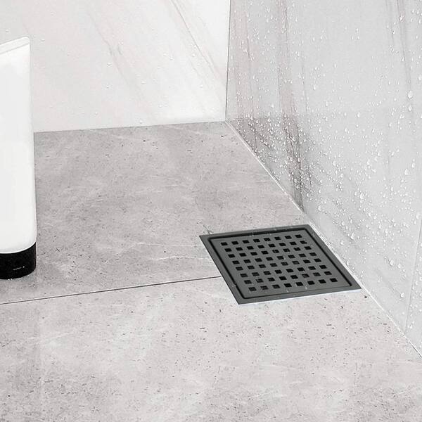 WELLFOR 5.9 in. Square Shower Floor Drain in Matte Black WA