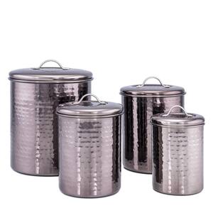 4-Piece ''Black Pearl'' Hammered Canister Set with Fresh Seal Covers