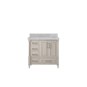 Hudson 36 in. W. x 22 in. D x 36 in. H Single Right Offset Sink Bath Vanity in Fine Grain with 2 in. Pearl Gray Qt. Top