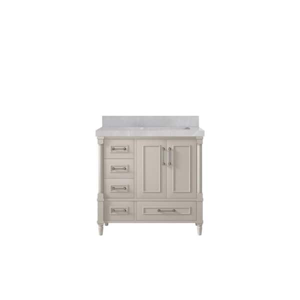 Willow Collections Hudson 36 in. W. x 22 in. D x 36 in. H Single Right Offset Sink Bath Vanity in Fine Grain with 2 in. Pearl Gray Qt. Top