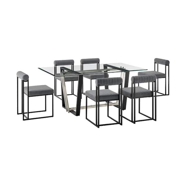 Armen Living Kai and Anastasia 7-Piece Anchor Gray and Glass Top Dining Set Seats 6