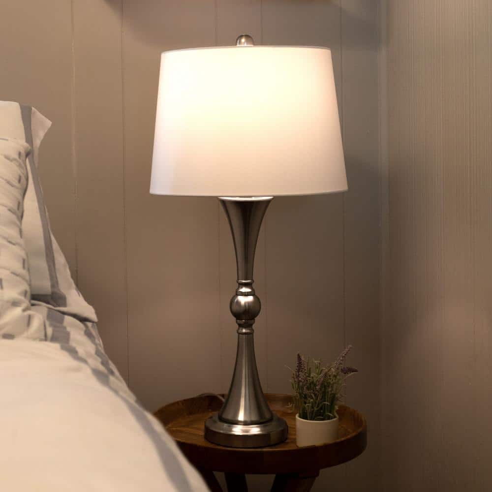Silver Touch Control Table Lamps with USB Ports, Set of 2