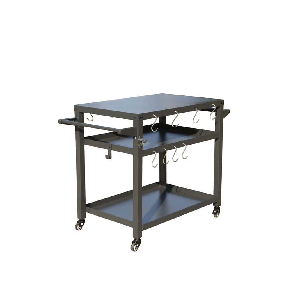 Gray Outdoor Metal Bar Serving Grill Cart, Portable Storage Cabinet with Wheels, Grill Table Cooking Prep BBQ Table price history on PriceWatchPro