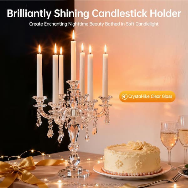 YIYIBYUS Modern Clear 7-Arm Crystal Candlestick Decoration Glass