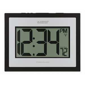 Atomic Digital Black/Silver Clock with Indoor Temperature