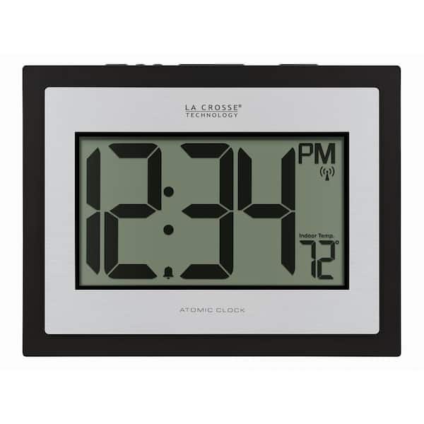 La Crosse Technology Atomic Digital Black/Silver Clock with Indoor Temperature