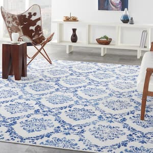 Whimsicle Ivory Navy 8 ft. x 10 ft. Tribal Moroccan Contemporary Area Rug