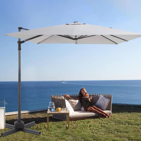 美品　ウノア unoa 【Rainy Garden】Pique design 8 ft. Outdoor Cantilever Patio Umbrella In Light gray URS001