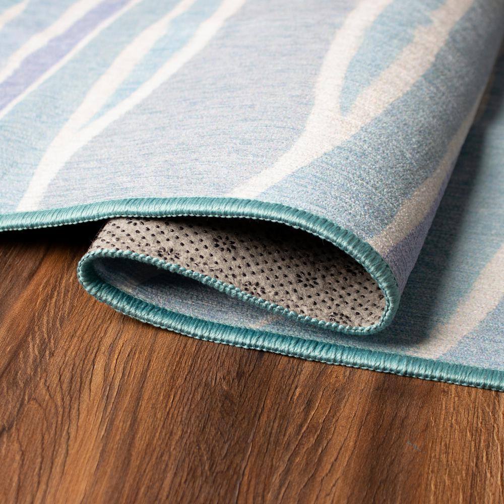 Ocean Blue Flat Woven Synthetic Washable 5' x 7' Rug