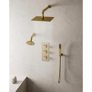 Thermostatic 5-Spray 12 x 6 in. Wall Mount Dual Shower Head and Handheld Shower 2.5 GPM in Brushed Gold (Valve Included)