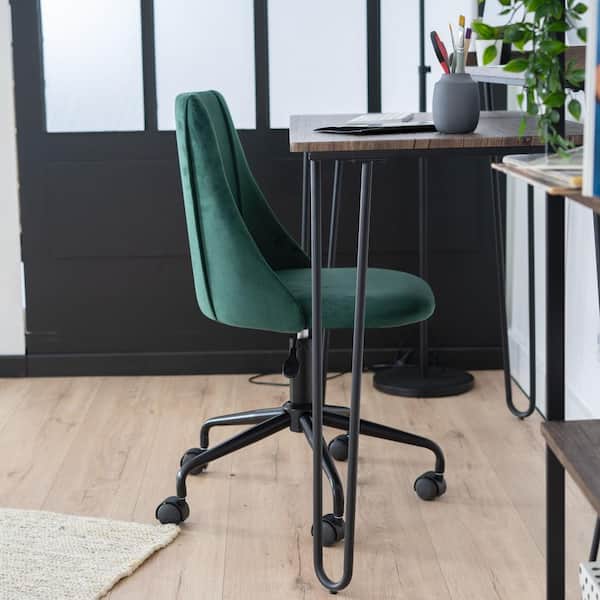 Cian Green Velvet Upholstery Task Chair with Adjustable Height