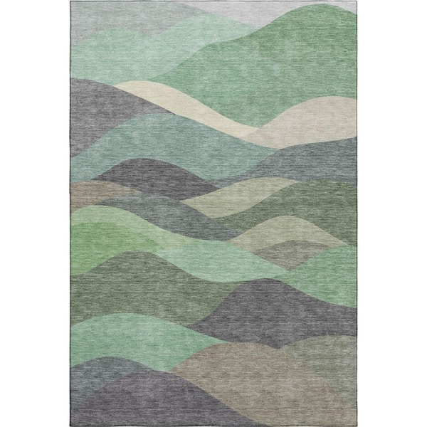 Mayfield Premium Machine Washable Abstract AMF2378 Sage 10 ft. x 14 ft. Area Rug