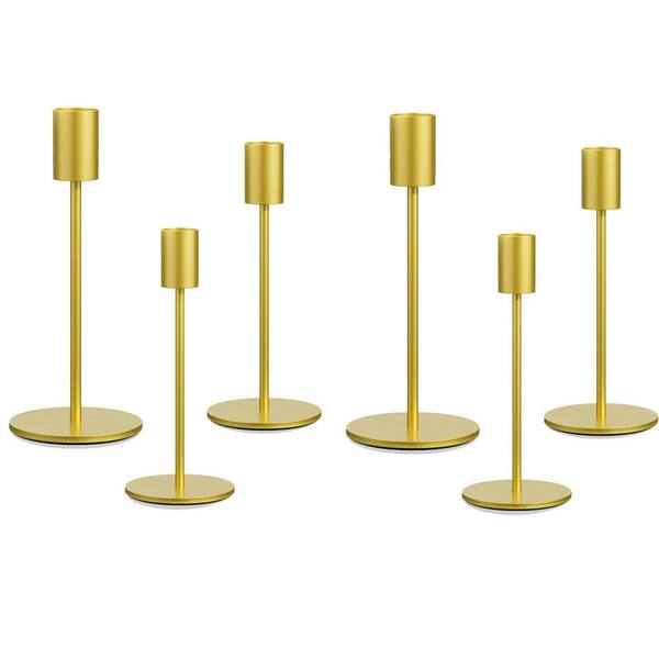 Set of 6 Gold Taper Candle Holders-Brass Metal, Vintage Tall Design for ...