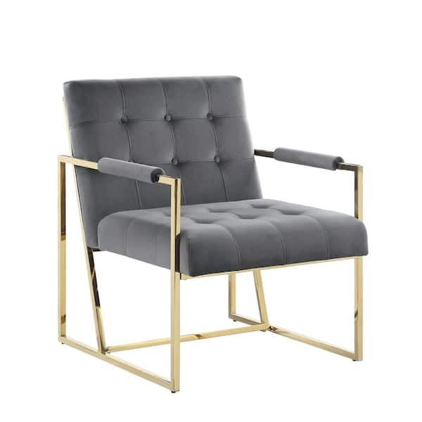 Best Master Furniture Luxor Gray Velvet Modern Accent Chair in Gold